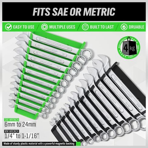 Magnetic Wrench Organizer 2-piece, Wrench Rack Tool Trays SAE (1/4" to 1-1/16"), Metric (6mm to 24mm), 32-Slot Drawer Storage Tools, Wrench Set Holder in Saudi Arabia