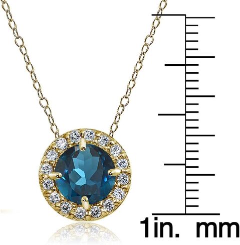Ice Gems Sterling Silver, Yellow or Rose Gold Flashed London Blue Topaz and White Topaz Round Halo Necklace in Kuwait
