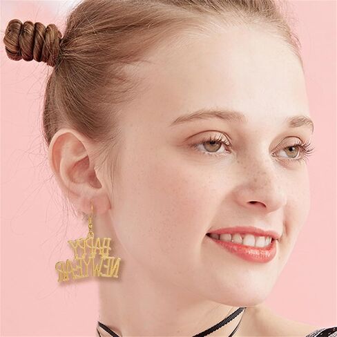 coadipress سعيد السنة الجديدة الأقراط للنساء حساسة الأزياء احتفالية عطلة يهتف رأس السنة الجديدة حزب استرخى انخفاض الأقراط سنوات جديدة حزب بيان مجوهرات مفاجأة هدية in Kuwait