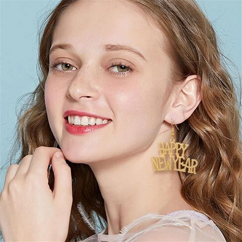 coadipress سعيد السنة الجديدة الأقراط للنساء حساسة الأزياء احتفالية عطلة يهتف رأس السنة الجديدة حزب استرخى انخفاض الأقراط سنوات جديدة حزب بيان مجوهرات مفاجأة هدية in Kuwait