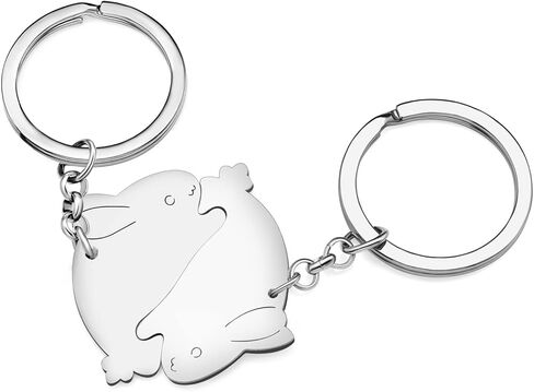 Valentines Day Stainless Steel Couple Rabbits Keychains Hare Bunny Key Ring Charms Gifts for Women Girls in Kuwait