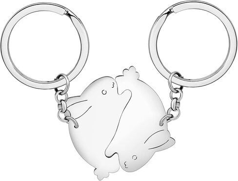 Valentines Day Stainless Steel Couple Rabbits Keychains Hare Bunny Key Ring Charms Gifts for Women Girls in Kuwait