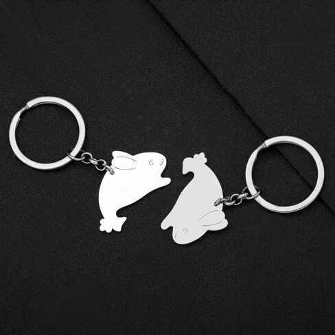 Valentines Day Stainless Steel Couple Rabbits Keychains Hare Bunny Key Ring Charms Gifts for Women Girls in Kuwait