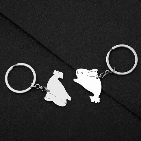 Valentines Day Stainless Steel Couple Rabbits Keychains Hare Bunny Key Ring Charms Gifts for Women Girls in Kuwait