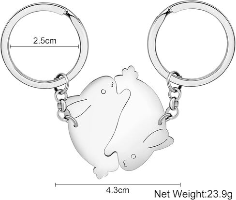 Valentines Day Stainless Steel Couple Rabbits Keychains Hare Bunny Key Ring Charms Gifts for Women Girls in Kuwait