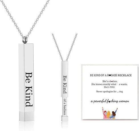 Be Kind Of A Badass Necklace For Women, Inspirational Square Tubes Pendant With Hidden Message Stainless Steel Band Friendship Necklaces To Best Friends Sorority Sisters Jewelry Gifts in Saudi Arabia