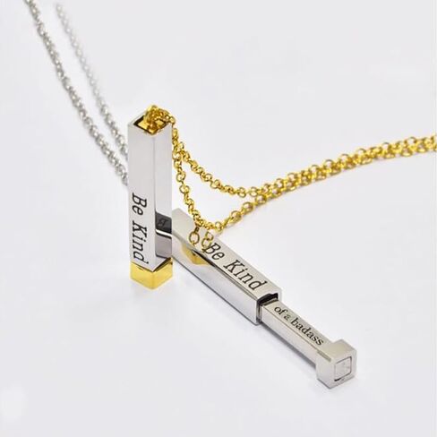 Be Kind Of A Badass Necklace For Women, Inspirational Square Tubes Pendant With Hidden Message Stainless Steel Band Friendship Necklaces To Best Friends Sorority Sisters Jewelry Gifts in Saudi Arabia
