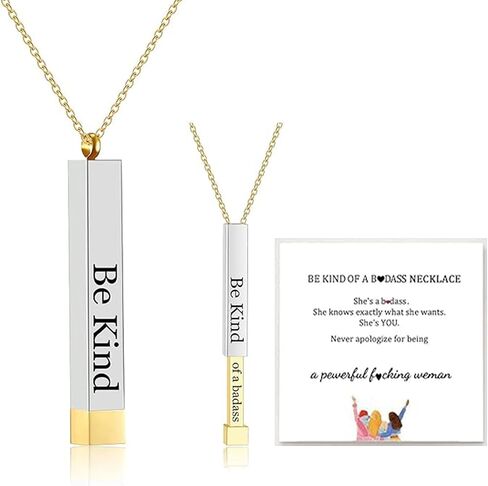 Be Kind Of A Badass Necklace For Women, Inspirational Square Tubes Pendant With Hidden Message Stainless Steel Band Friendship Necklaces To Best Friends Sorority Sisters Jewelry Gifts in Saudi Arabia