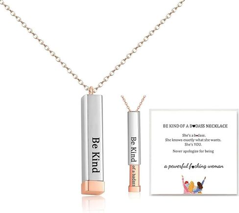 Be Kind Of A Badass Necklace For Women, Inspirational Square Tubes Pendant With Hidden Message Stainless Steel Band Friendship Necklaces To Best Friends Sorority Sisters Jewelry Gifts in Saudi Arabia
