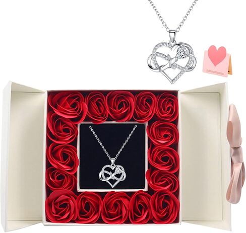 Eternal Rose Gift Box with 925 Sterling Silver Necklace for Women Infinite Love Pendant Silver Necklace in Rose Box Gift for Mom Wife on Mothers Day Valentines Day Christmas Birthday Gifts for Women in Saudi Arabia