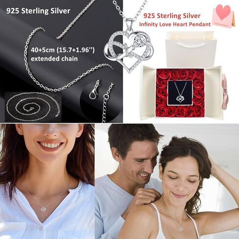 Eternal Rose Gift Box with 925 Sterling Silver Necklace for Women Infinite Love Pendant Silver Necklace in Rose Box Gift for Mom Wife on Mothers Day Valentines Day Christmas Birthday Gifts for Women in Saudi Arabia