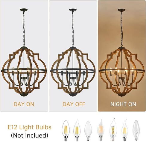 8-Light مزرعة الخشب قلادة ضوء، 31.96 '' خمر ريفي البني البلوط الخشب الثريات، الرجعية الصناعية شنقا تركيبات الإضاءة لمدخل غرفة الطعام، غرفة نوم in Saudi Arabia