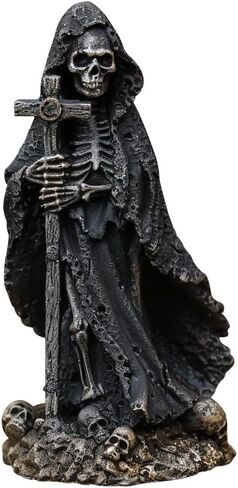 Halloween Skeleton Statue for Gothic Decor, Skull Decor Cross Cloak Skeleton Halloween Decorations,Gothic Home Decor Skull Resin Art Sculpture,Creepy Skulls Witches Statue for Table Decor (B) in Kuwait