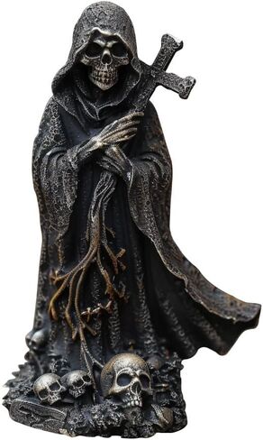 Halloween Skeleton Statue for Gothic Decor, Skull Decor Cross Cloak Skeleton Halloween Decorations,Gothic Home Decor Skull Resin Art Sculpture,Creepy Skulls Witches Statue for Table Decor (B) in Kuwait