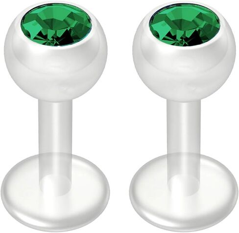 2pc 14g crystal CZ Blue Bioplast Labret Flexible Lip Stud Clear BioFlex Monroe Ring Jewelry 12mm in Kuwait