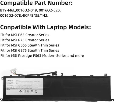 بطارية الكمبيوتر المحمول BTY-L77 مناسبة لـ MSI GT72 2QD 2QE 2PE 6QE GT72S 6QF 6QD GT72VR 6RD GT80 2QE 2QD 2QC GT80S 6QE Dominator WT72 6QK 2OL MS-1781 MS-1783 2PE-022CN 2QD-1019XCN 11.1 فولت 83.25 وات في الساعة in Saudi Arabia