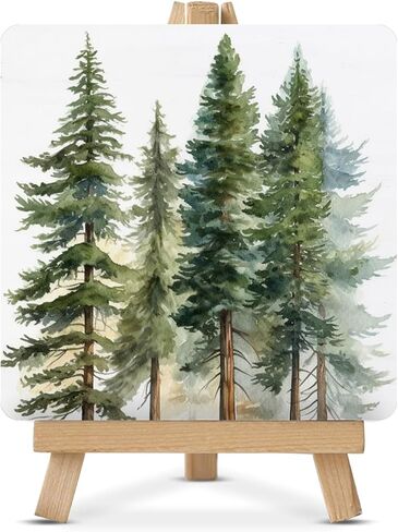 Forest Art Decor Sign Watercolor Pine Tree Wood Sign with Easel Forest Wood Plaque Home Living Room Desk Table Shelf Decor in Saudi Arabia