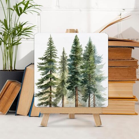Forest Art Decor Sign Watercolor Pine Tree Wood Sign with Easel Forest Wood Plaque Home Living Room Desk Table Shelf Decor in Saudi Arabia