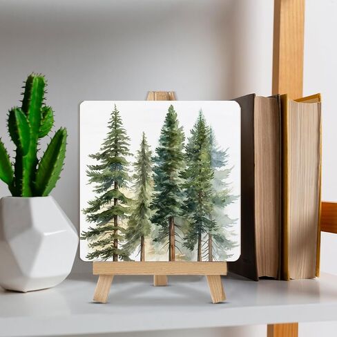 Forest Art Decor Sign Watercolor Pine Tree Wood Sign with Easel Forest Wood Plaque Home Living Room Desk Table Shelf Decor in Saudi Arabia