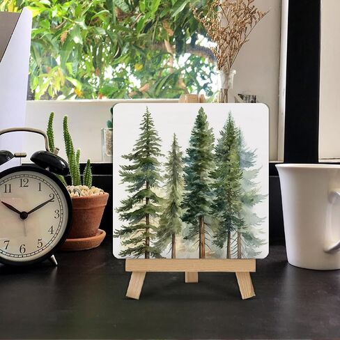 Forest Art Decor Sign Watercolor Pine Tree Wood Sign with Easel Forest Wood Plaque Home Living Room Desk Table Shelf Decor in Saudi Arabia