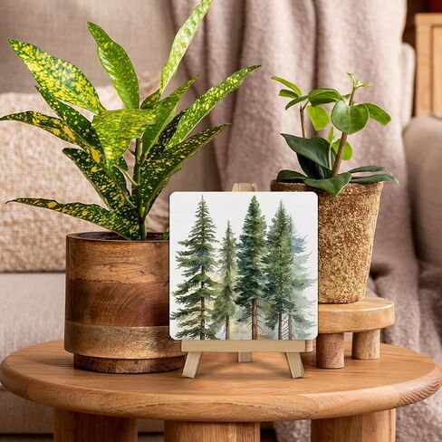 Forest Art Decor Sign Watercolor Pine Tree Wood Sign with Easel Forest Wood Plaque Home Living Room Desk Table Shelf Decor in Saudi Arabia