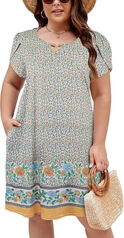 Halife Women's Plus Size Summer Dresses with Pockets Floral Beach Boho Tunic Dresses Flowy Sundresses in Saudi Arabia