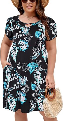 Halife Women's Plus Size Summer Dresses with Pockets Floral Beach Boho Tunic Dresses Flowy Sundresses in Saudi Arabia