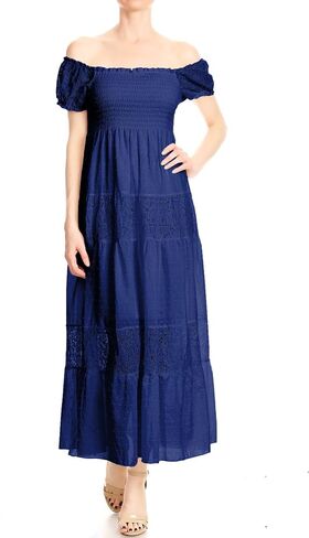 Anna-Kaci Women’s Boho-Chic Off-Shoulder Lace Maxi Dress with Smocked Detailing in Saudi Arabia