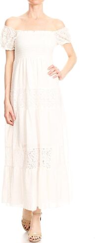 Anna-Kaci Women’s Boho-Chic Off-Shoulder Lace Maxi Dress with Smocked Detailing in Saudi Arabia