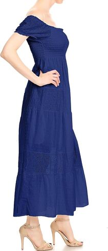 Anna-Kaci Women’s Boho-Chic Off-Shoulder Lace Maxi Dress with Smocked Detailing in Saudi Arabia