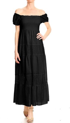 Anna-Kaci Women’s Boho-Chic Off-Shoulder Lace Maxi Dress with Smocked Detailing in Saudi Arabia