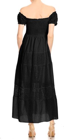 Anna-Kaci Women’s Boho-Chic Off-Shoulder Lace Maxi Dress with Smocked Detailing in Saudi Arabia