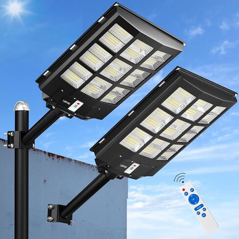 JAYNLT Y-5500W Solar Street Lights Outdoor, 3000K/4000K/6500K 550000LM Solar Parking Lot Lights Commercial Dusk to Dawn, Waterproof Solar Flood Lights with Motion Sensor for Garage, Driveway in Saudi Arabia