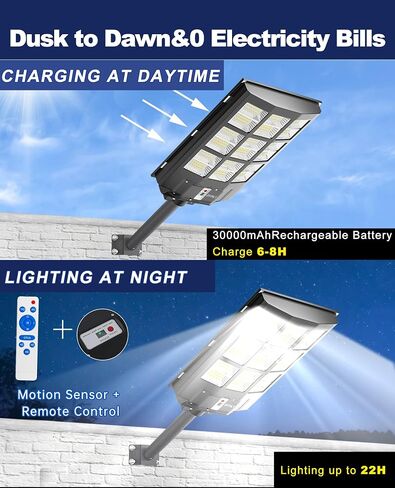 JAYNLT Y-5500W Solar Street Lights Outdoor, 3000K/4000K/6500K 550000LM Solar Parking Lot Lights Commercial Dusk to Dawn, Waterproof Solar Flood Lights with Motion Sensor for Garage, Driveway in Saudi Arabia