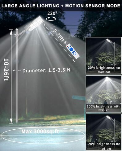 JAYNLT Y-5500W Solar Street Lights Outdoor, 3000K/4000K/6500K 550000LM Solar Parking Lot Lights Commercial Dusk to Dawn, Waterproof Solar Flood Lights with Motion Sensor for Garage, Driveway in Saudi Arabia