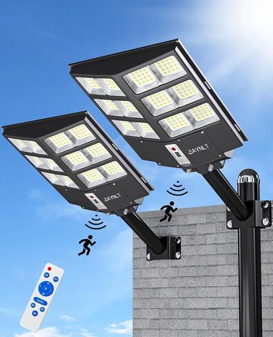JAYNLT Y-5500W Solar Street Lights Outdoor, 3000K/4000K/6500K 550000LM Solar Parking Lot Lights Commercial Dusk to Dawn, Waterproof Solar Flood Lights with Motion Sensor for Garage, Driveway in Saudi Arabia