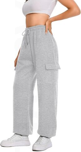 Womens Fleece Cinch Bottom Cargo Sweatpants Workout Joggers Baggy Drawstring Sweat Pants with 4 Pockets 31’’ Inseam in Saudi Arabia