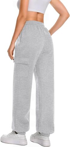 Womens Fleece Cinch Bottom Cargo Sweatpants Workout Joggers Baggy Drawstring Sweat Pants with 4 Pockets 31’’ Inseam in Saudi Arabia