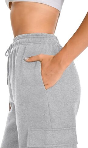 Womens Fleece Cinch Bottom Cargo Sweatpants Workout Joggers Baggy Drawstring Sweat Pants with 4 Pockets 31’’ Inseam in Saudi Arabia
