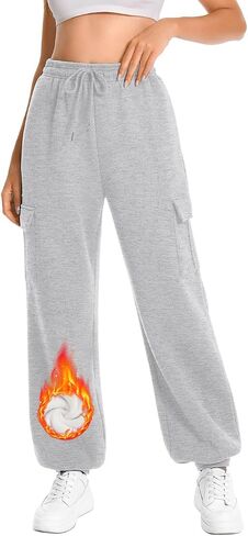 Womens Fleece Cinch Bottom Cargo Sweatpants Workout Joggers Baggy Drawstring Sweat Pants with 4 Pockets 31’’ Inseam in Saudi Arabia