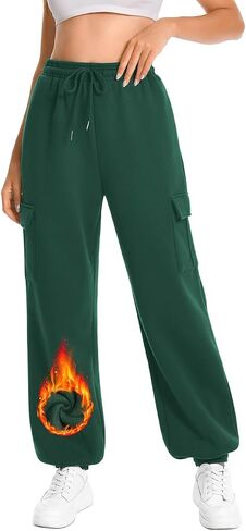 Womens Fleece Cinch Bottom Cargo Sweatpants Workout Joggers Baggy Drawstring Sweat Pants with 4 Pockets 31’’ Inseam in Saudi Arabia