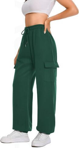 Womens Fleece Cinch Bottom Cargo Sweatpants Workout Joggers Baggy Drawstring Sweat Pants with 4 Pockets 31’’ Inseam in Saudi Arabia
