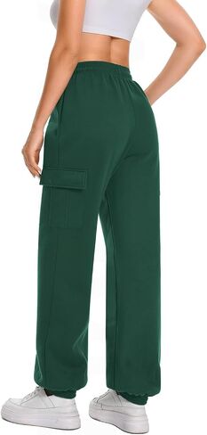 Womens Fleece Cinch Bottom Cargo Sweatpants Workout Joggers Baggy Drawstring Sweat Pants with 4 Pockets 31’’ Inseam in Saudi Arabia