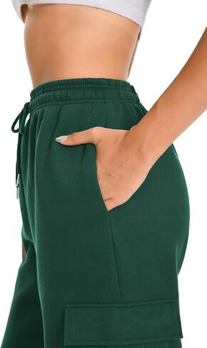 Womens Fleece Cinch Bottom Cargo Sweatpants Workout Joggers Baggy Drawstring Sweat Pants with 4 Pockets 31’’ Inseam in Saudi Arabia