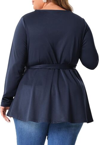 Agnes Orinda Plus Size Tops for Women Crew Neck High Low Asymmetrical Irregular Hem Casual Blouse Shirt with Belt in Kuwait