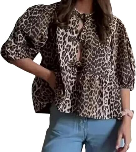 Women Y2k Peplum Shirt Puff Short Sleeve Lace Up Bow Blouse Tie Open Front Ruffle Hem Blouses Tops Streetwear in Saudi Arabia