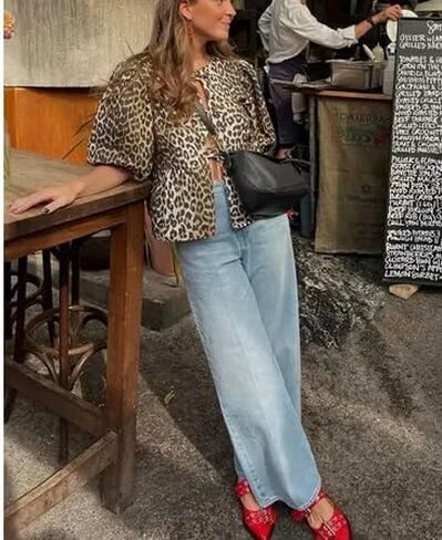 Women Y2k Peplum Shirt Puff Short Sleeve Lace Up Bow Blouse Tie Open Front Ruffle Hem Blouses Tops Streetwear in Saudi Arabia