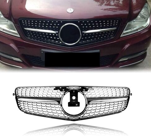 Grill Front Grille Compatible with 2008 2009 2010 2011 2012 2013 2014 Mercedes Benz W204 C Class C250 C300 C350 (Diamond Style-Black) in Saudi Arabia