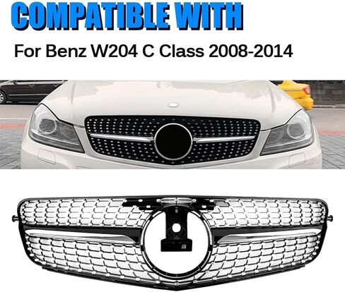 Grill Front Grille Compatible with 2008 2009 2010 2011 2012 2013 2014 Mercedes Benz W204 C Class C250 C300 C350 (Diamond Style-Black) in Saudi Arabia