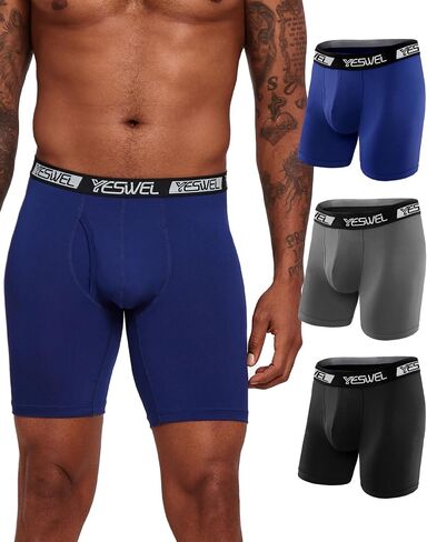 Men's Underwear Boxer Briefs, Performance Athletic Microfiber for Active Sports 3 Pack in Saudi Arabia